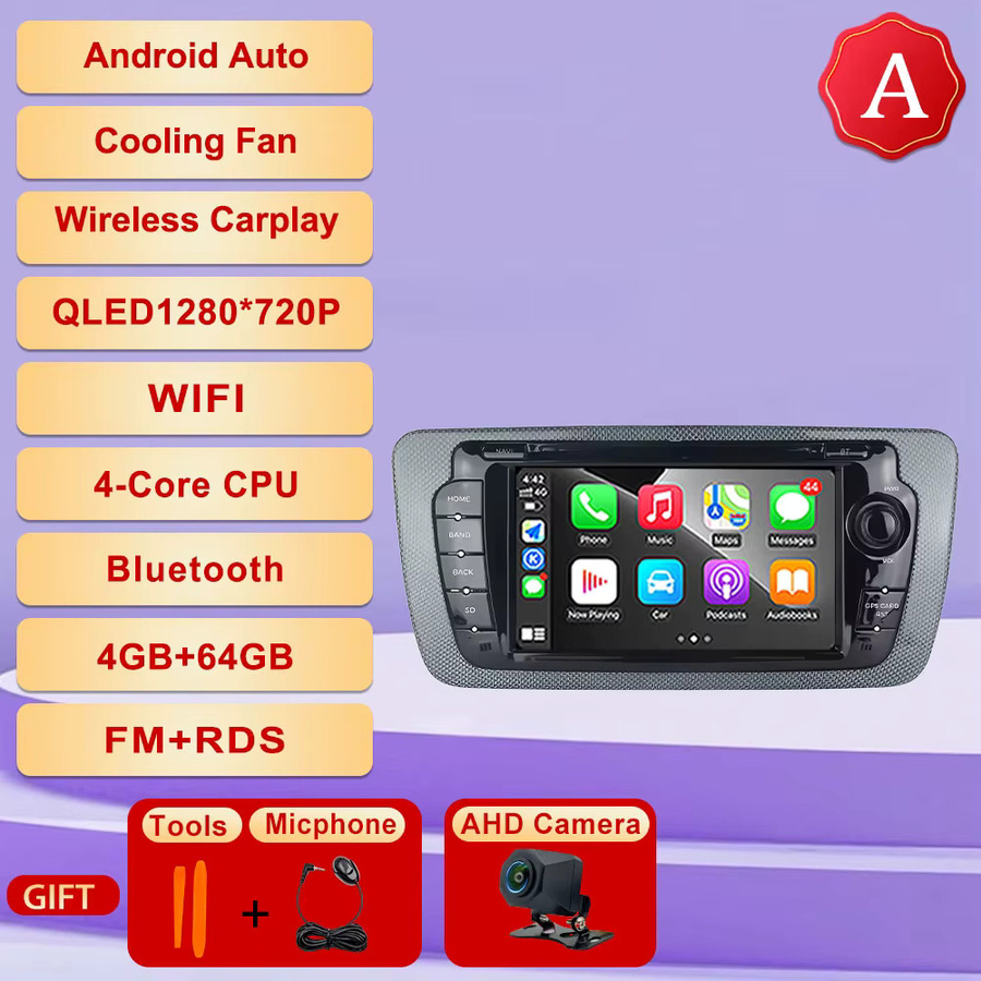 Android 15 Autoradio mit CarPlay, GPS-Navigation, 4G, WiFi und Bluetooth für Seat Ibiza 2009 - 2013 in Schwarz - Bild 5