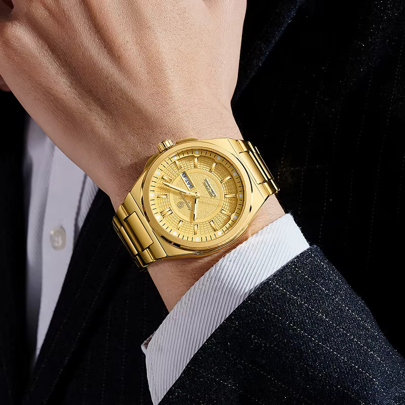 PAAZOMU Armbanduhr Quarz, Edelstahl, Gold, Herren, Datum, Wasserdicht - Bild 1