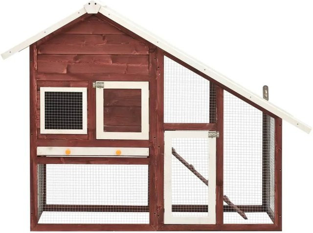vidaXL Kaninchenstall aus massivem Tannenholz in Braun und Weiß, B/T/H: 140 x 63 x 120 cm - Bild 1