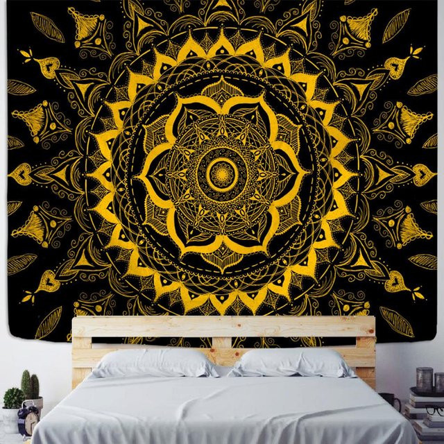 Böhmischer Wandbehang Mandala Tapisserie aus Polyester in Braun und Schwarz, B: 95 cm, H: 70 cm - Bild 1