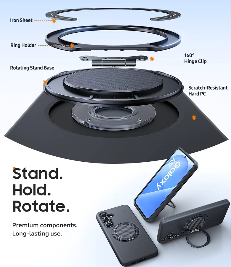 Stoßfeste Dual Layer Magnetische Schutzhülle mit Ringhalter und Kickstand für Samsung Galaxy A37 und Samsung Galaxy A57 in Schwarz - Bild 5