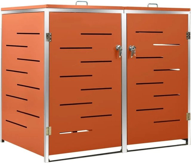 vidaXL Mülltonnenbox aus Edelstahl und verzinktem Stahl für 2 Tonnen, Farbe: Silber/Orange, B/T/H: 138 x 77,5 x 115,5 cm - Bild 1