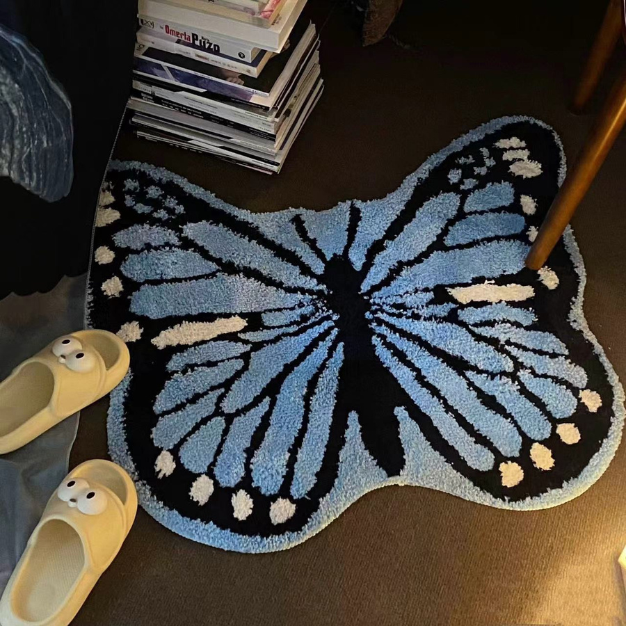 Schmetterling Teppich von Yiran Furniture in Blau, verdickte Fußmatte im Ins-Stil für Kinderzimmer und Wohnzimmer, Breite: 40 cm, Tiefe: 50 cm - Bild 3