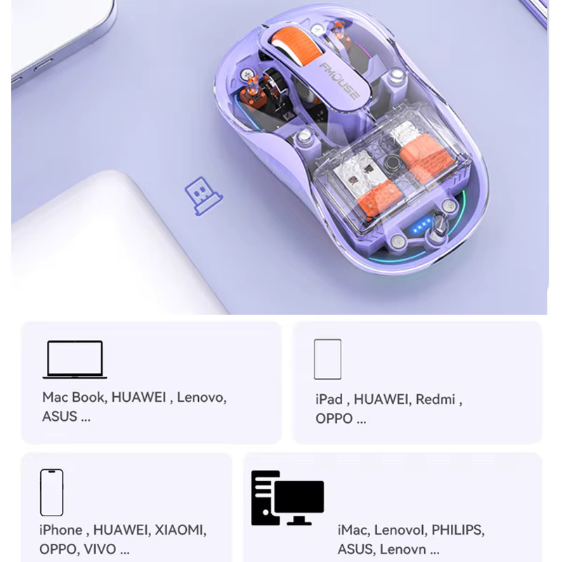 OnePlus M333 Transparente Kabellose Maus mit RGB-Beleuchtung, Bluetooth und Tri-Mode, Weiß - Bild 2