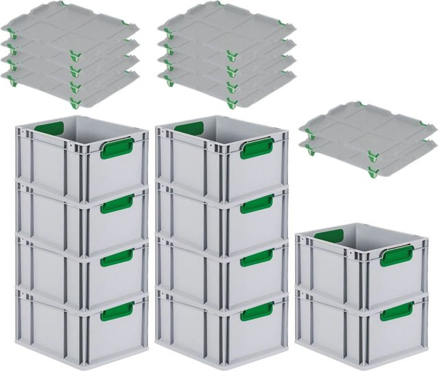 PROREGAL Spar Set 10x Eurobox Nextgen Color mit Auflagedeckel und Schiebeschnappverschlüssen, Grün, H x B x T: 22 x 30 x 40 cm - Bild 1