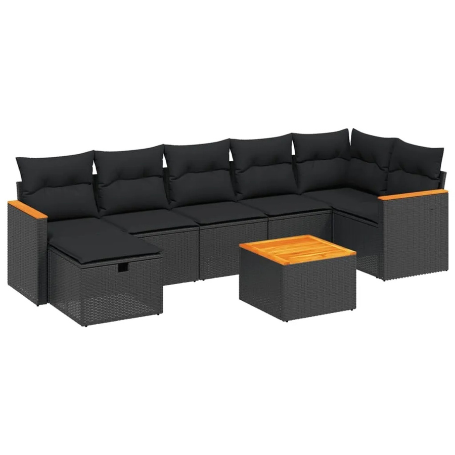 vidaXL 8-tlg Garten-Sofagarnitur aus Poly-Rattan und Akazienholz in Schwarz mit Kissen - Bild 2