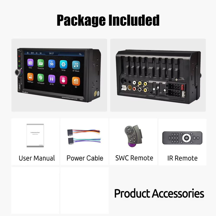 ESSGOO 7-Zoll Doppel-DIN Autoradio in Schwarz mit Wireless Carplay, Android Auto, Bluetooth, USB-C, AUX, TF und Mirror Link - Bild 6