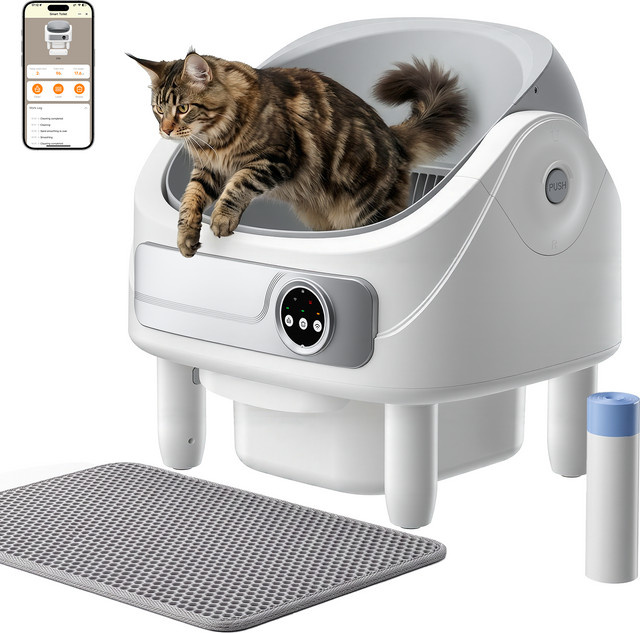 Patbrela Automatische Katzentoilette in Weiß mit Bio-Radar, 10 Sicherheitssensoren, App-Steuerung und Geruchsentfernungssystem - Bild 1