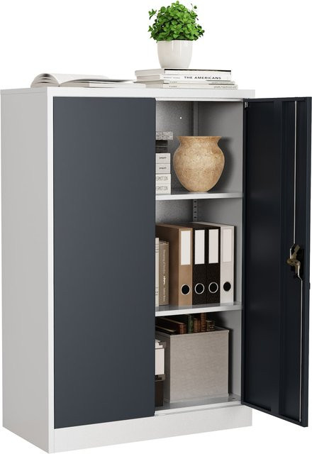 VCM Malivo Metall Büroschrank in Grau mit zwei abschließbaren Drehtüren und höhenverstellbaren Fachböden, H x B x T: 120 x 80 x 40 cm - Bild 1