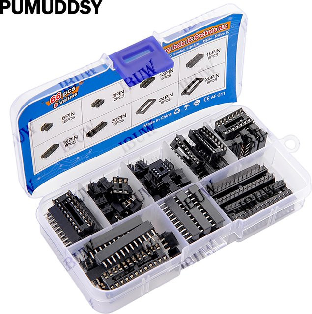 66er Set DIP IC-Sockel Adapter Kit mit Box, Löt-Typ Steckverbinder für 6 bis 28 Pin, Farbe: Schwarz - Bild 1