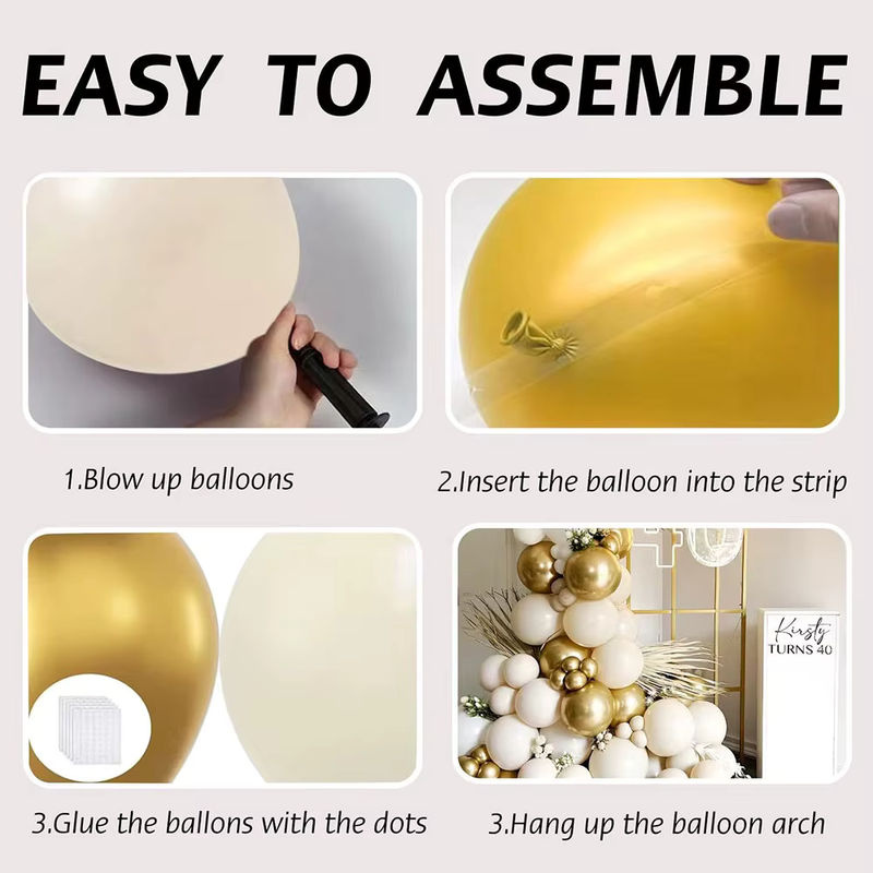 Ballon-Girlandenbogen-Set aus Latex in Weiß, Gold und Beige für Bohemian-Dekorationen zum Geburtstag oder für Babypartys - Bild 3