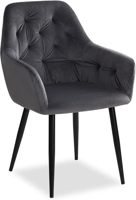 Homestyle4u Polsterstuhl mit Armlehnen aus Samt in Grau, modern mit Metallgestell, B/T/H: 56,0 x 43,5 x 88,0 cm - Bild 1