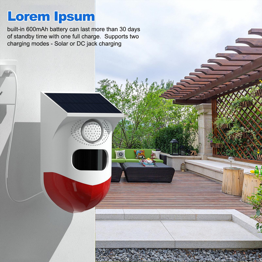 Solar-Bewegungsmelder-Alarm mit 120dB lauter Sirene, LED-Blitzlichtern und Tonsignal in Weiß - Bild 5