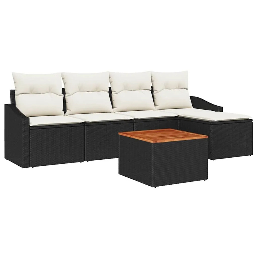 vidaXL Garten-Sofa-Set aus Poly Rattan in Schwarz mit 6 Teilen und Kissen - Bild 2