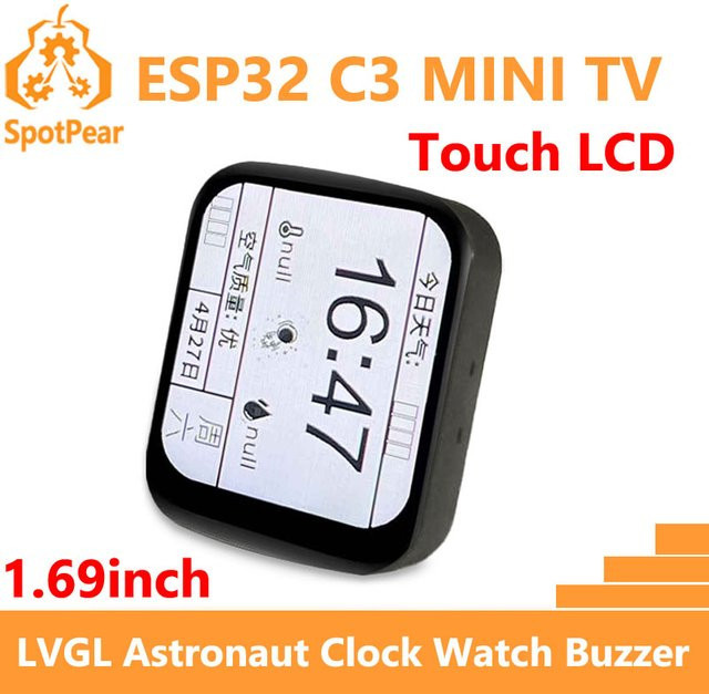 Spotpear BatBOX ESP32 C3 Astronautenuhr mit 1,69 Zoll LCD TouchScreen in Schwarz - Bild 1