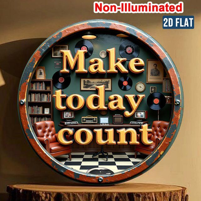 Potdemiel Wandkunstschild Make Today Count aus Aluminium im Vintage-Design, rund, Durchmesser: 20 cm - Bild 1