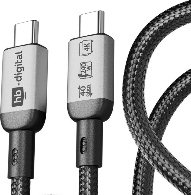 hb-digital USB-C Ladekabel USB-4 Datenkabel 40Gbps 240W in Schwarz und Grau, Länge: 1 m - Bild 1