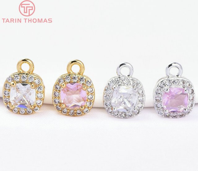 TARIN THOMAS Anhänger Charms, Messing, Gold, Zirkonia, Quadrat, 8x11mm - Bild 1
