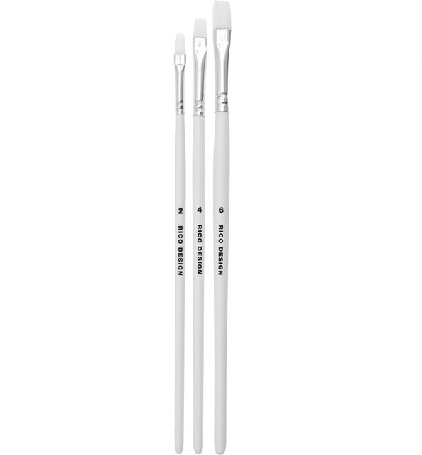 Rico Design Acrylini Acrylpinselset flach mit den Größen 2, 4 und 6 in Weiß - Bild 1