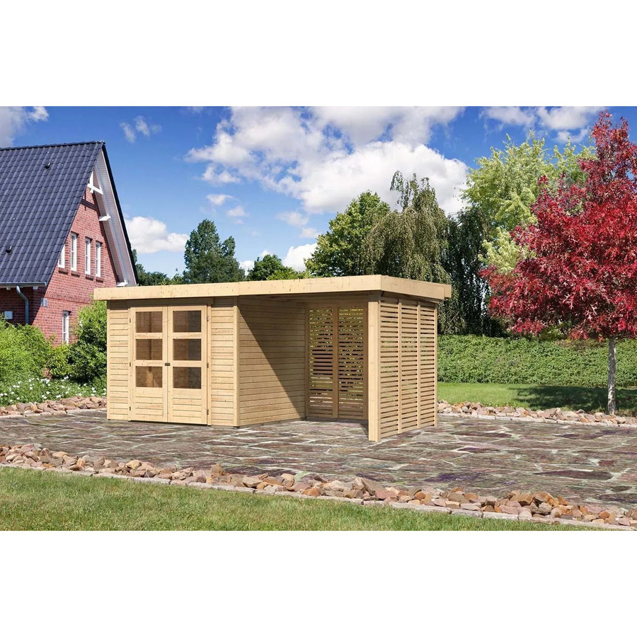 Karibu Holz-Gartenhaus Boras Natur mit Flachdach und modernem Design, Farbe: Braun, B: 238 cm, T: 213 cm, H: 211 cm - Bild 2