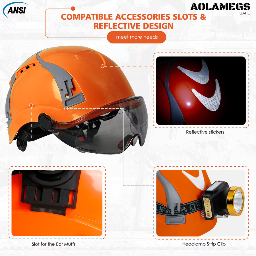 Aolamegs CE-Schutzhelm mit Doppelbrille aus ABS-Kunststoff in Schwarz und Orange - Bild 4