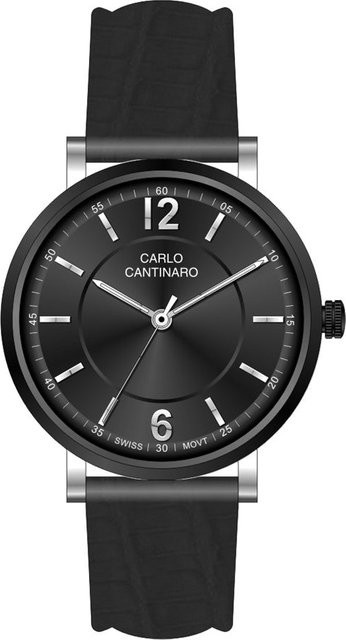 Carlo Cantinaro Herrenuhr, Quarz, Edelstahl, 42 mm, Leder, Schwarz - Bild 1