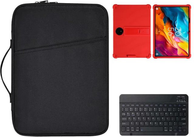 3-in-1 Zubehör-Set für TCL NXTPAPER 14 9491G mit Silikon-Hülle inklusive Stifthalter, Bluetooth-Tastatur und Tragetasche in Rot - Bild 1