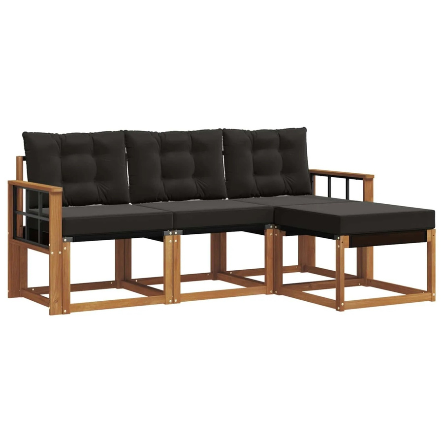 vidaXL Outdoor-Sofagarnitur 4-teilig aus Akazienholz und Textilene in Schwarz und Natur mit Kissen - Bild 2