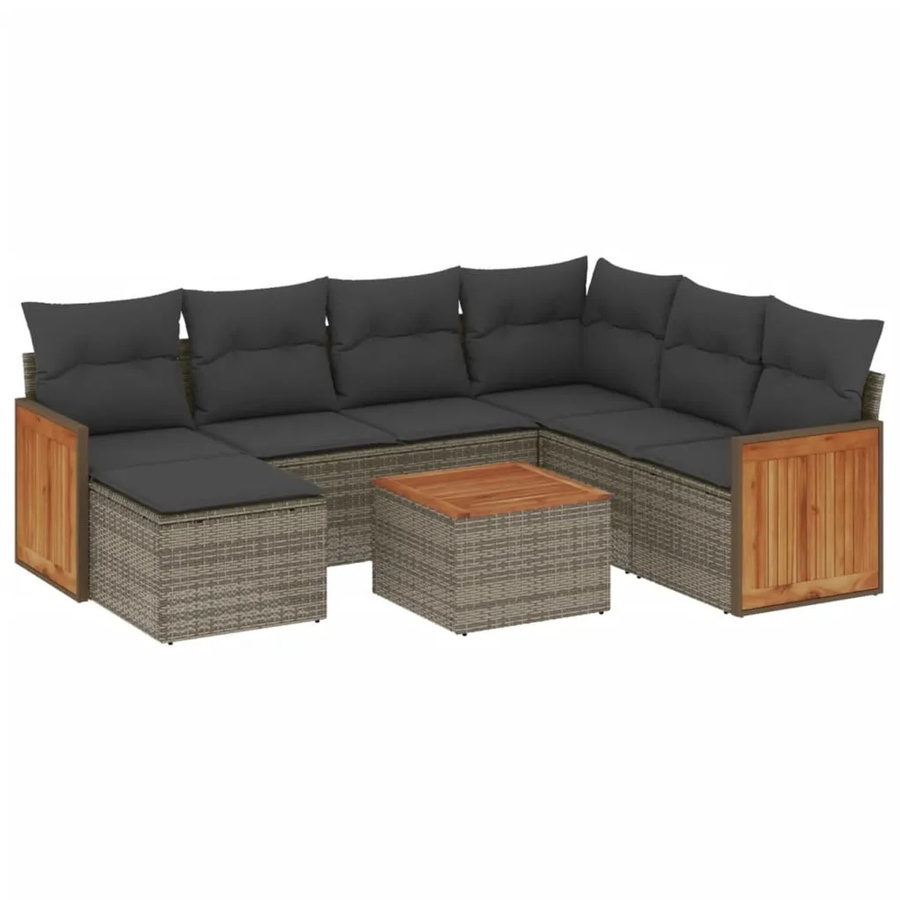 vidaXL 8-tlg Garten-Sofagarnitur aus Polyrattan in Grau mit Kissen und Couchtisch - Bild 2