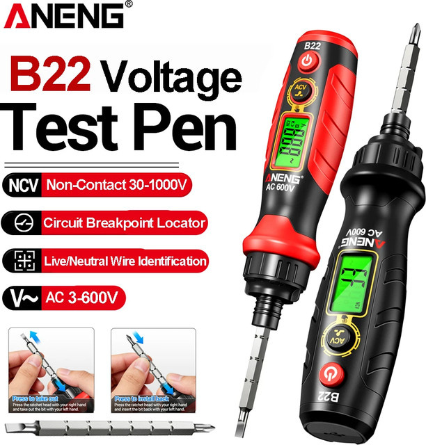 ANENG B22 Berührungsloser Spannungsdetektor-Stift in Rot, wiederaufladbarer AC-Spannungstester 30-1000V mit intelligenter Unterbrechungspunkt-Suche und elektrischer Anzeige - Bild 1