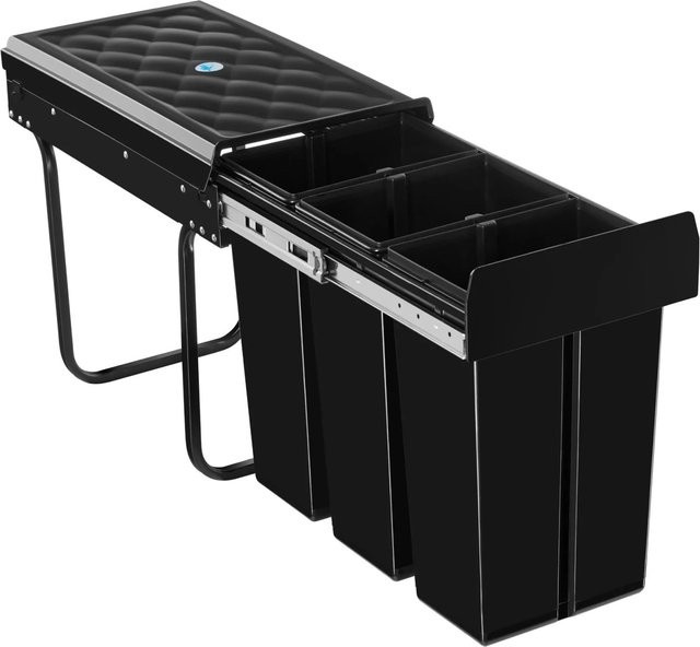 Tectake Abfallsammler Ashlyn 3-fach Mülltrennung Schwarz, 3x10L, B/T/H: 48 x 26 x 42 cm - Bild 1