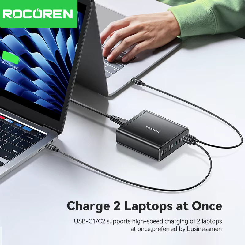 Rocoren 185W 8-in-1 USB Typ-C Desktop-Ladestation Multi-Port PD Schnellladestation in Schwarz - Bild 3
