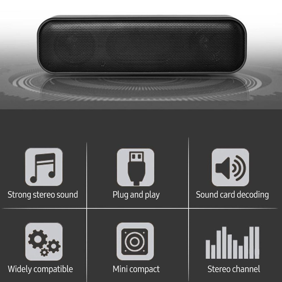 Honor Electronics Soundbar Mini-Computer-Lautsprecher, kabelgebundener USB-Desktop-Stereo-Lautsprecher in Schwarz - Bild 2