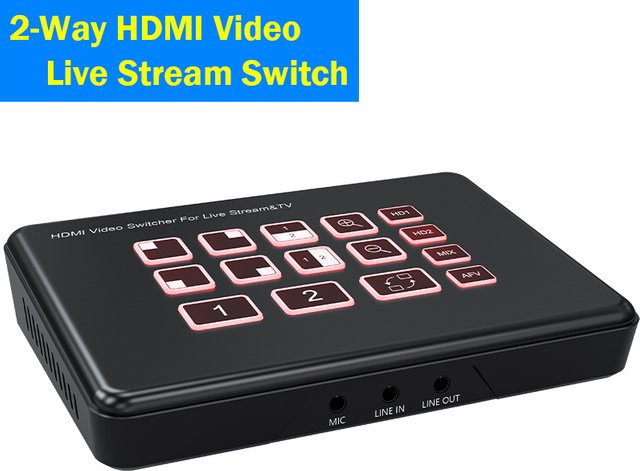 Konsenda 2-Wege-HDMI-Live-Stream-Umschalter mit Typ-C-Aufnahme und PIP-Funktion, 1080P 60 Hz Video-Mixer in Schwarz - Bild 1