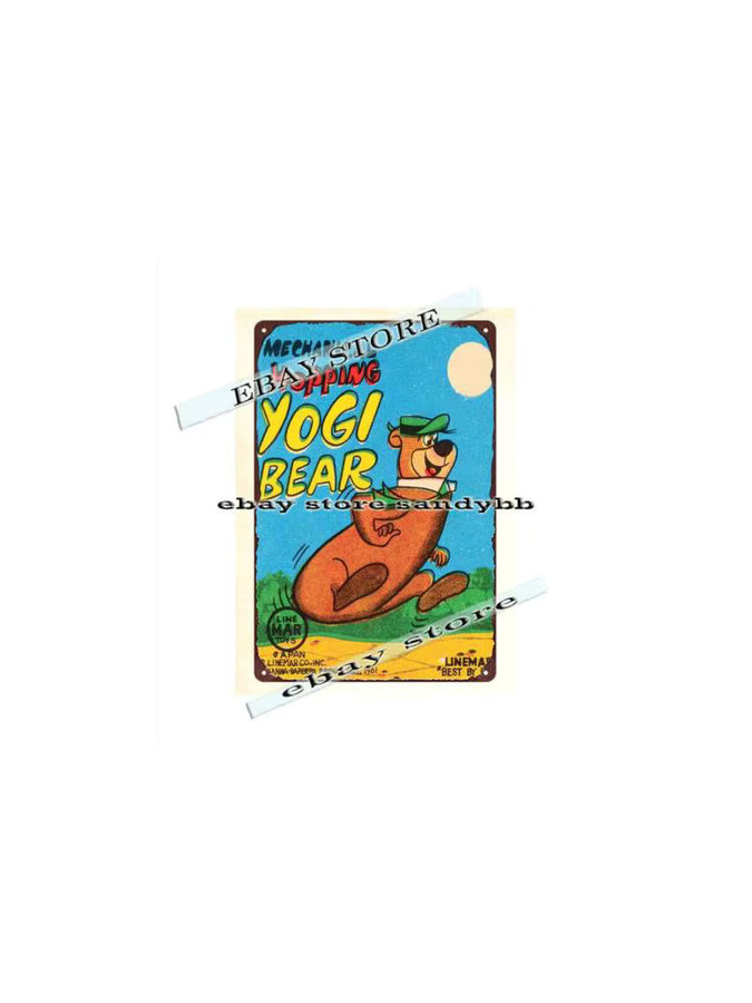 LINEMAR Metall-Blechschild Wind-Up Hoppy Hopping Yogi Bear Retro Wanddeko für Garage und Küche, Mehrfarbig, Breite: 20,0 cm, Höhe: 14,0 cm - Bild 2