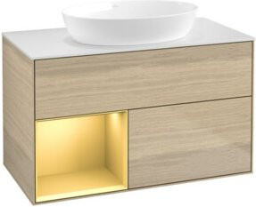 V&B Waschtischunterschrank Finion 100 in Weiß lackiert mit Eichenregal - Bild 1