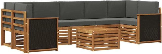 vidaXL Outdoor-Sofagarnitur in L-Form aus Akazienholz mit 8 Kissen in Natur und Anthrazit - Bild 1