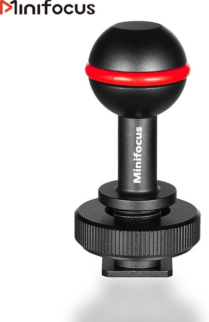 MINIFOCUS Kugelkopf Halterung mit Schuh Basis Adapter für Unterwasser Kamera Gehäuse, Blitz oder Strobe, Schwarz - Bild 1