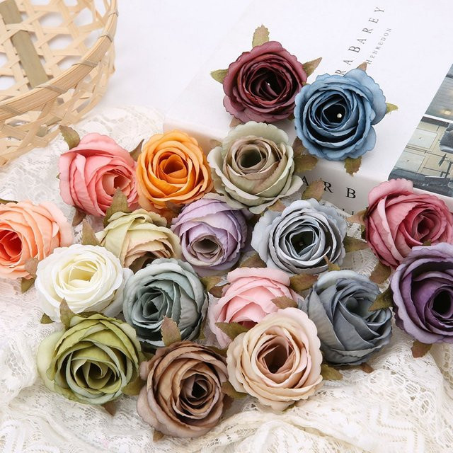 MENGHAO Künstliche Rosenblüten aus Seide in Rot und Multicolour, 5 cm Durchmesser, für deine Hochzeits- und Zimmerdekoration - Bild 1