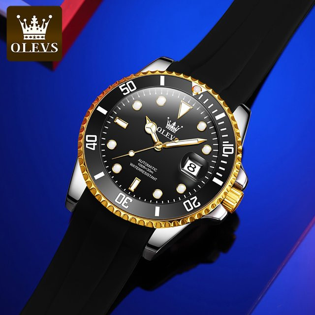 OLEVS Automatikuhr, Silikonarmband, Schwarz, Herren, Datum - Bild 1