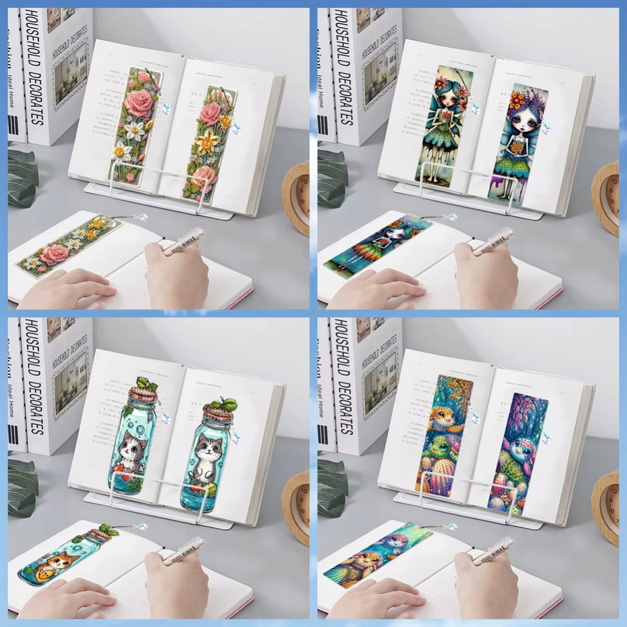3-teiliges DIY Diamond Painting Set mit Blumen, Schildkröten und Kätzchen als Lesezeichen und Anhänger, Multicolor - Bild 2