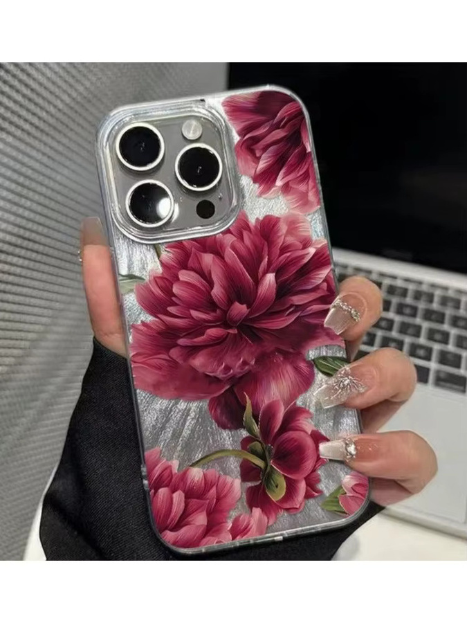 Transparente Handyhülle mit rotem Rosen-Blumendruck im Retro-Botanik-Stil für iPhone 11 bis iPhone 17 Pro Max - Bild 2