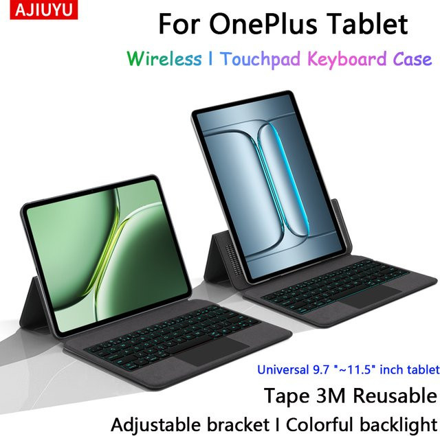 Kabellose Tastaturhülle mit Touchpad für OnePlus Pad Lite 11 Zoll, OnePlus Pad Go 11,35 Zoll und OnePlus Pad 11,61 Zoll in Schwarz mit Tablet-Ständerhülle - Bild 1