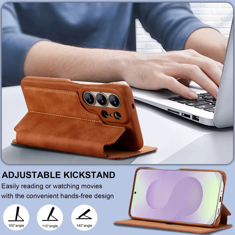 Luxuriöse Lederhülle mit magnetischem Kartenfach und Standfunktion für Samsung Galaxy S26 Ultra, S25 Plus, S24 und S23 in Braun - Bild 5