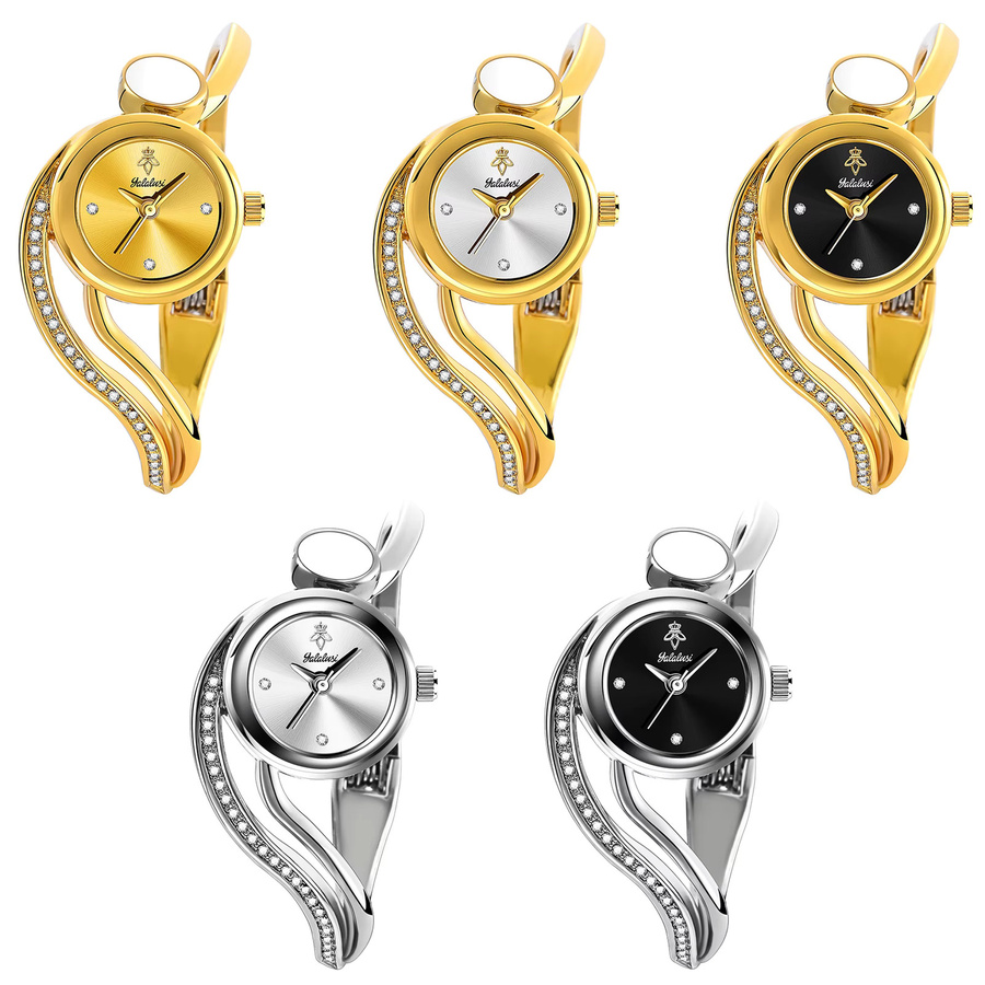 YaLaLuSi Armbanduhr, Diamantbesetzt, Quarz, Gold, Edelstahl, Damen - Bild 4