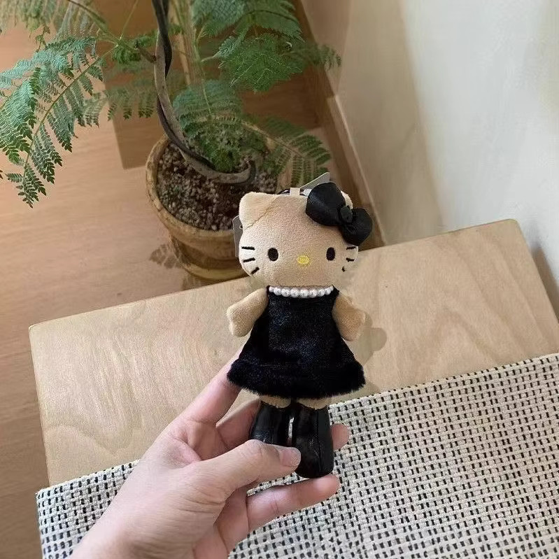 Sanrio HelloKitty Plüsch-Schlüsselanhänger, Schwarz, Leopardenmuster - Bild 3