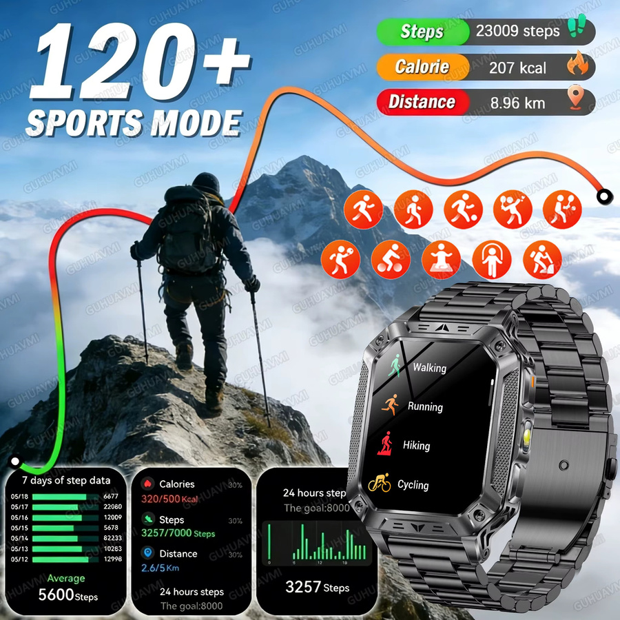 GUHUAVMI Smartwatch, GPS, Edelstahl, Schwarz, 5 ATM, Herren - Bild 6