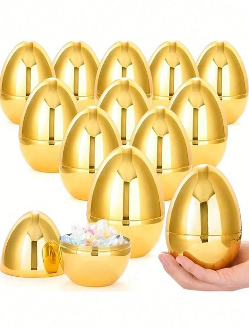 Goldene Hohl-Ostereierschalen aus Kunststoff von MTMA für Bastelarbeiten und Frühlingsfeste - Bild 1