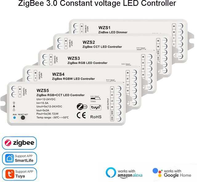 CENFAYA ZigBee 3.0 LED-Controller mit 8-Tasten-Wandszene Panel für Smart Home App und Voice Control, 5 Kanäle, 12V 24V 36V Dimmer Kit in Weiß - Bild 1