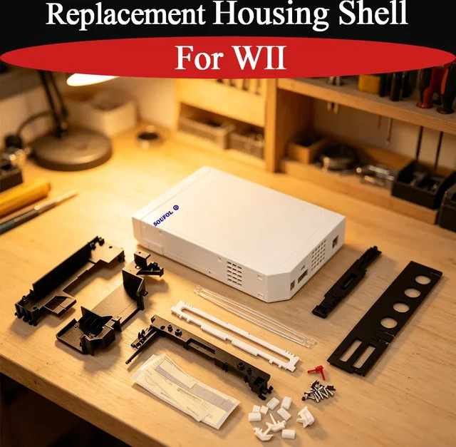 Royaldraid Ersatzgehäuse für WII im Retro-Design mit allen Tasten, Set in Weiß/Transparent - Bild 1